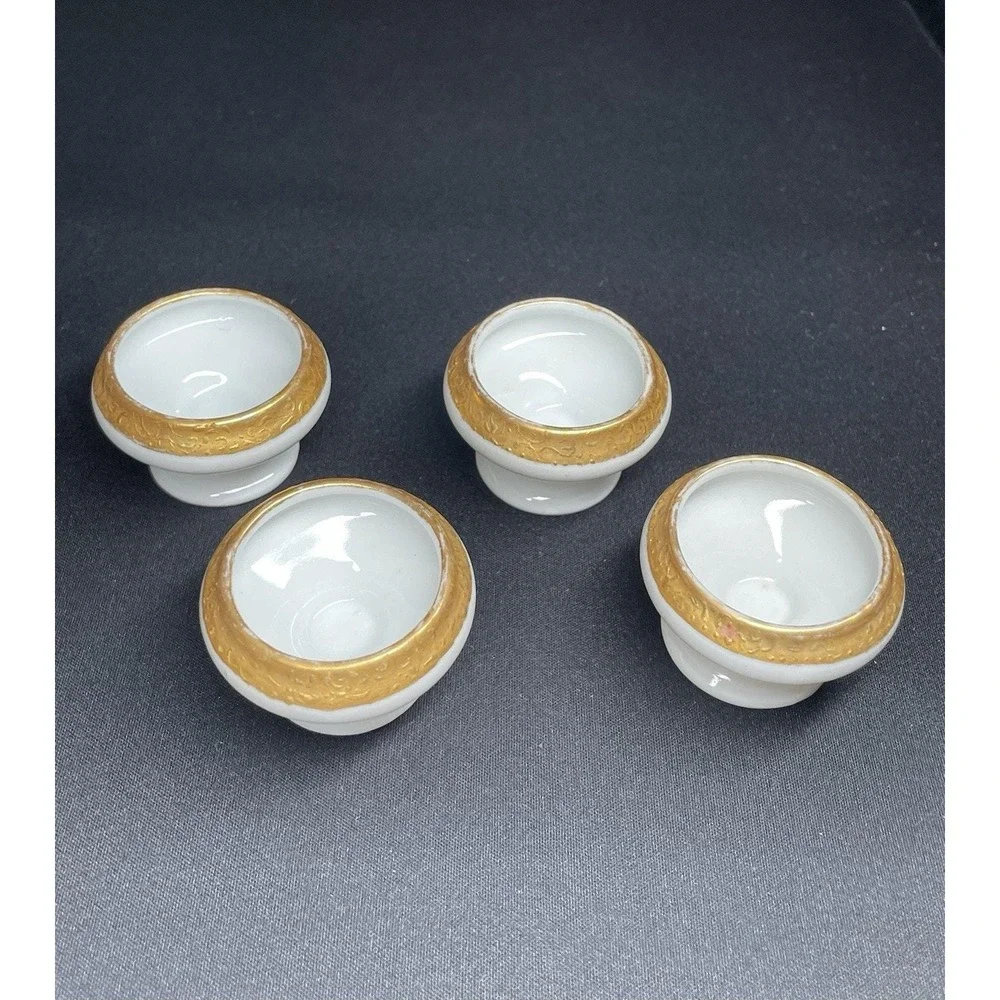 Antique Marked Vienna Austria White & Gold,  Shield and Crown Salt Cellars Set 4